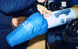 cover the collection bolle and bottom of the cone with a warmed liner